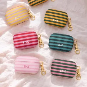 Personalized Initials Monogram Airpods Case Stripes, Compactable With Airpods Gen 1 2 3 4, Shockproof Durable Accessories Cover Gift For Her