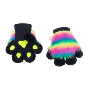 Neon Rainbow Fur PawMitts