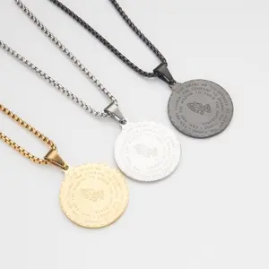 Stainless Steel Round Pendant Necklace Steel Prayer Hand Round Necklace Jewelry for Men and Women