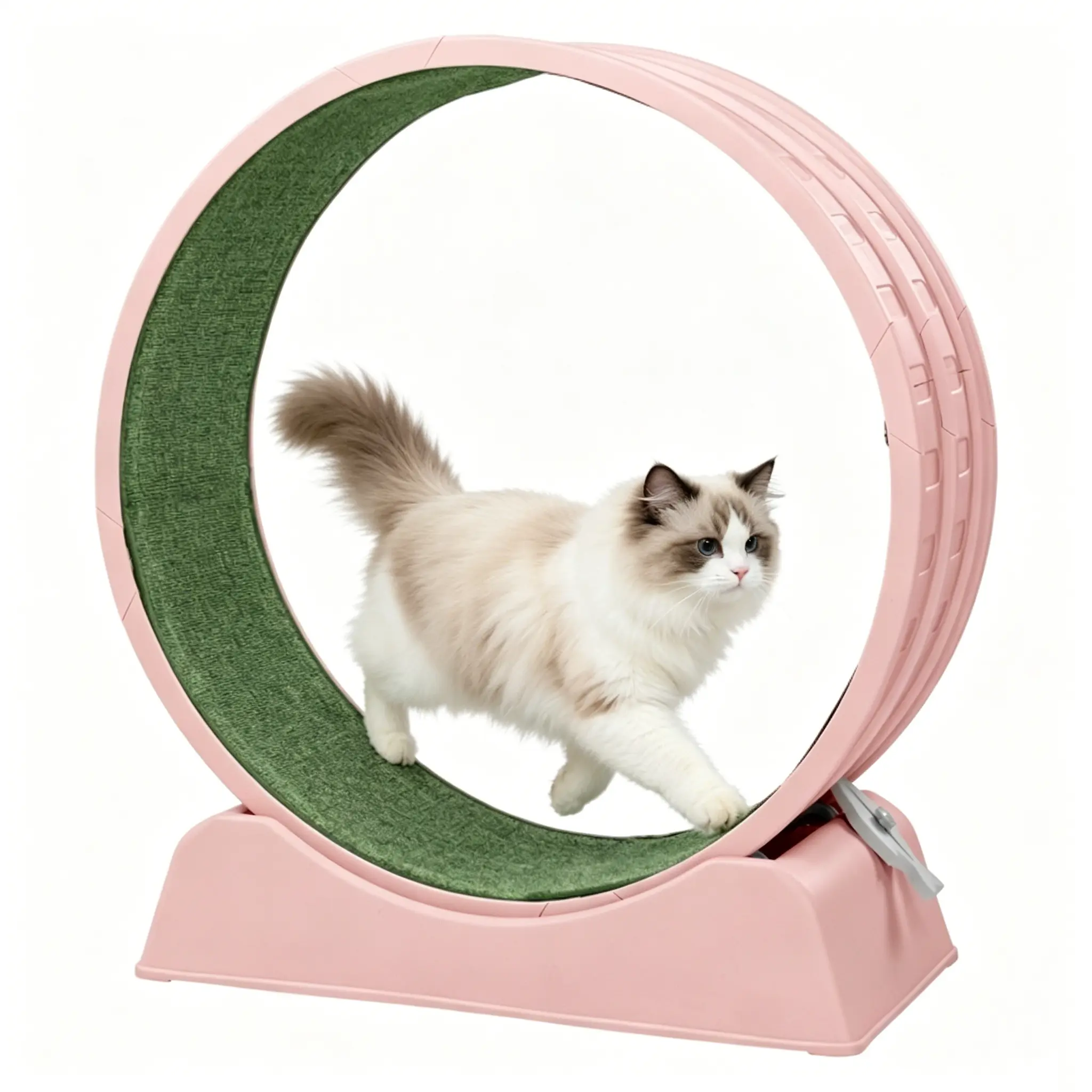 Cat Exercise Wheel - Pink Cat Treadmill with Green Carpet Track & Safety Lock, Silent Running for Indoor Cats