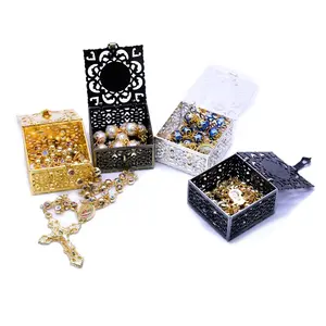 Vintage Hollow Out Jewelry Box, Multi-Color Bead Necklace Gift Box, Mini Jewelry Organizer, Wedding Party Favor Box, Decorative Box