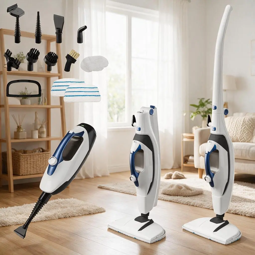 GLEEHILL 10-in-1 Electric Steam Mop & Detachable Handheld Steam Cleaner, High-Pressure Chemical-Free Steamer for Hardwood, Tile, Carpet, 16FT Cord Fast Heat, Safe for Family, 2 Reusable Microfiber Pads