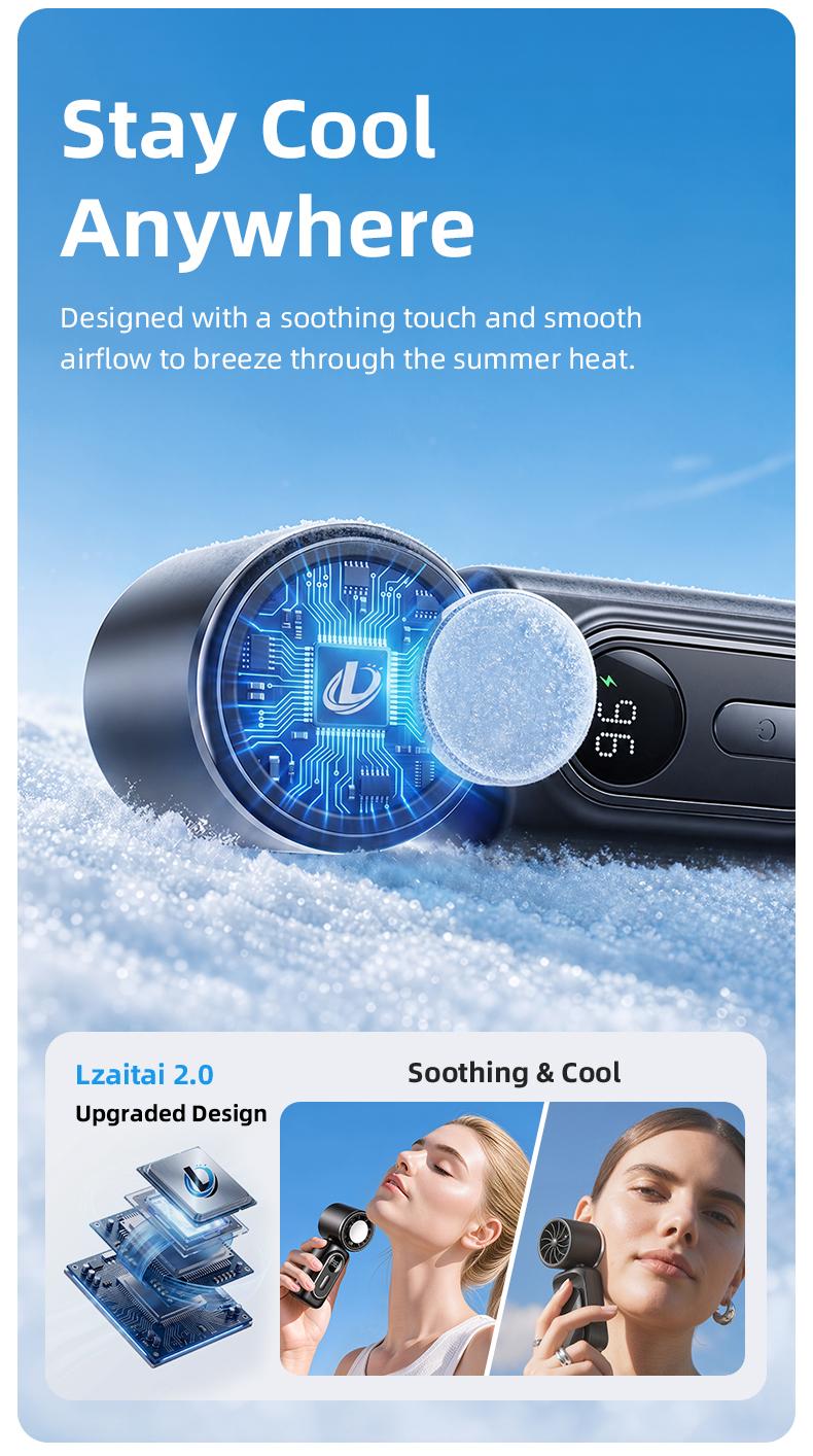 Clip & Cool-Touch Plate Rechargeable USB Charging Cooling Fan, 5-Speed 3000mAh Handheld Portable Fan with Wearable Clip for Umbrellas/Bags, USB-Powered for Summer Camping & Outdoor Travel