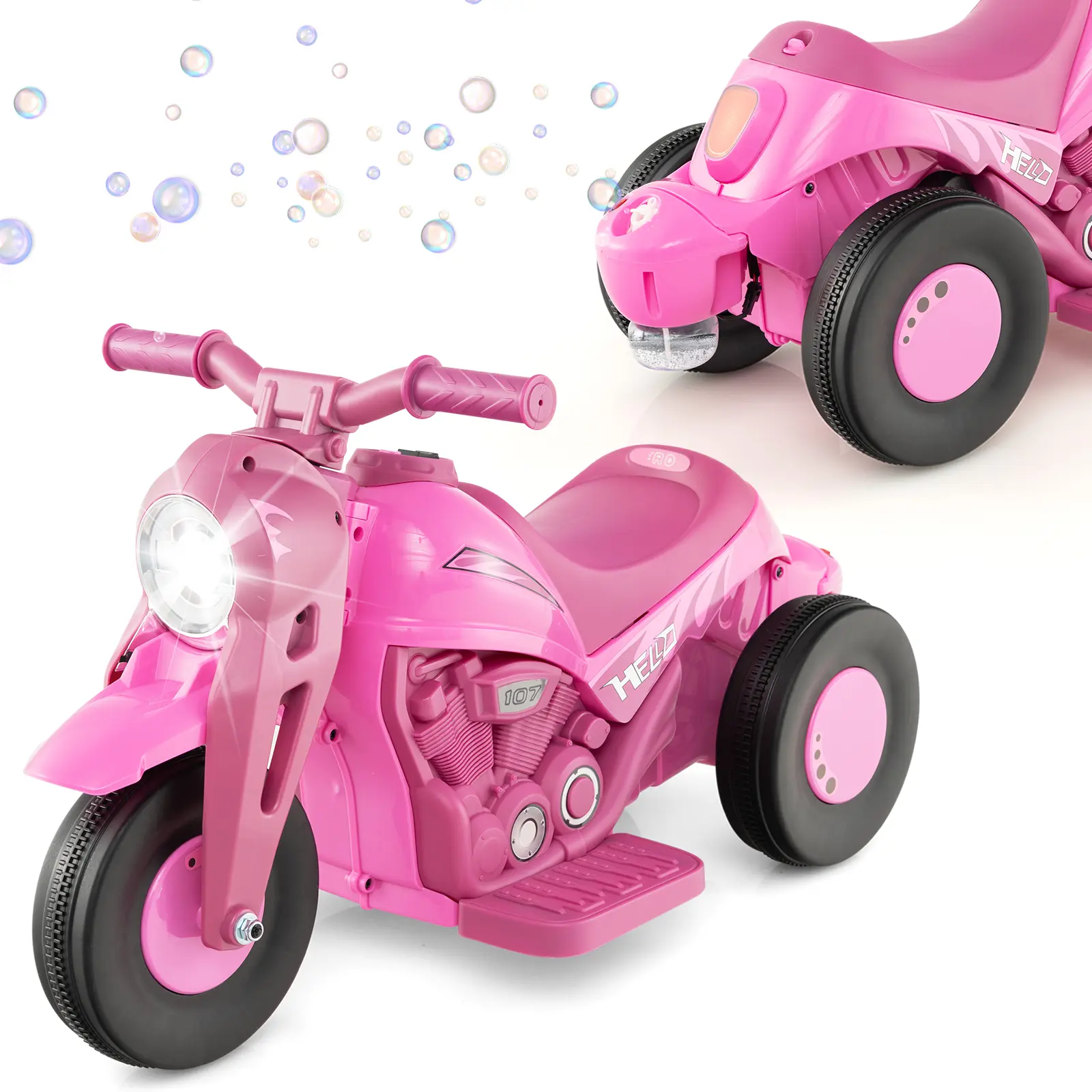 Costzon 6V Electric Ride-On Bubble Car, Battery Powered Toy Motorcycle with Bubble Function, Music & Horn, LED Light, 3 Wheels, Electric Motorcycle for Kids, Great Birthday Gift for Toddlers Boys Girls Over 3 Years Old