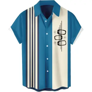 Mens Bowling Shirt Short Sleeve Vintage Printed Camp Shirt Casual Button Down Shirt