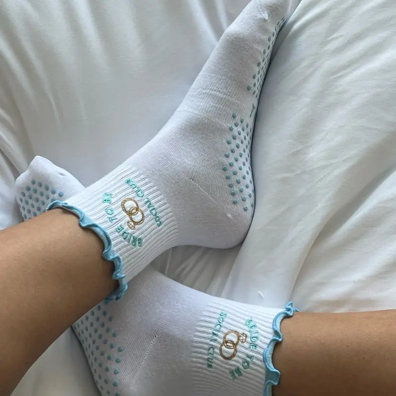 Something Blue Grip Socks: Embroidered Pilates Barre Socks