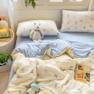 Butterfly Duvet Cover Blue White Duvet Cover 3 Pieces Girls Cute Dorm Bedding Sets Soft Lightweight Washed Microfiber 4 Seasons Cottagecore Bedding Set
