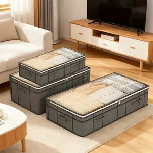 1Pcs Under Bed Clothes Storage Bag, Waterproof Dustproof Large Capacity Organizer Box with Handle, Visible Window Design for Blankets & Toys