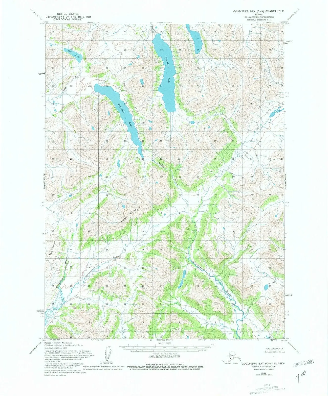 Goodnews Bay C 4 Alaska USGS Topographic Quadrangle Map, 1954, 1:63360