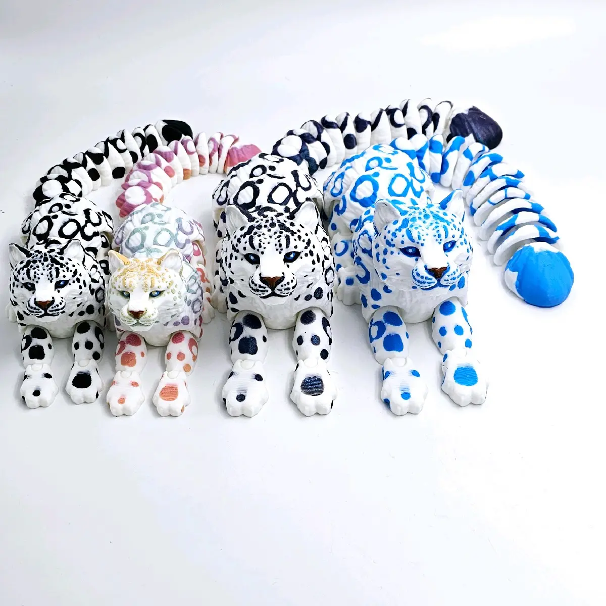 3D Printed Snow Leopard Articulating Figurine - Perfect Desk Accessory animal Decor Gift