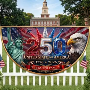 Personalized 250th Anniversary Semicircle Fence Flag Custom Family Name Patriotic Banner USA 1776 2026 Outdoor Independence Day Decor