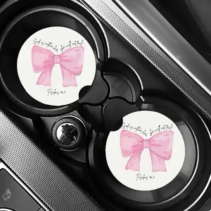 Car Coaster Set Pink Bows Coaster for Cup Holders - Durable Interior Car Decor