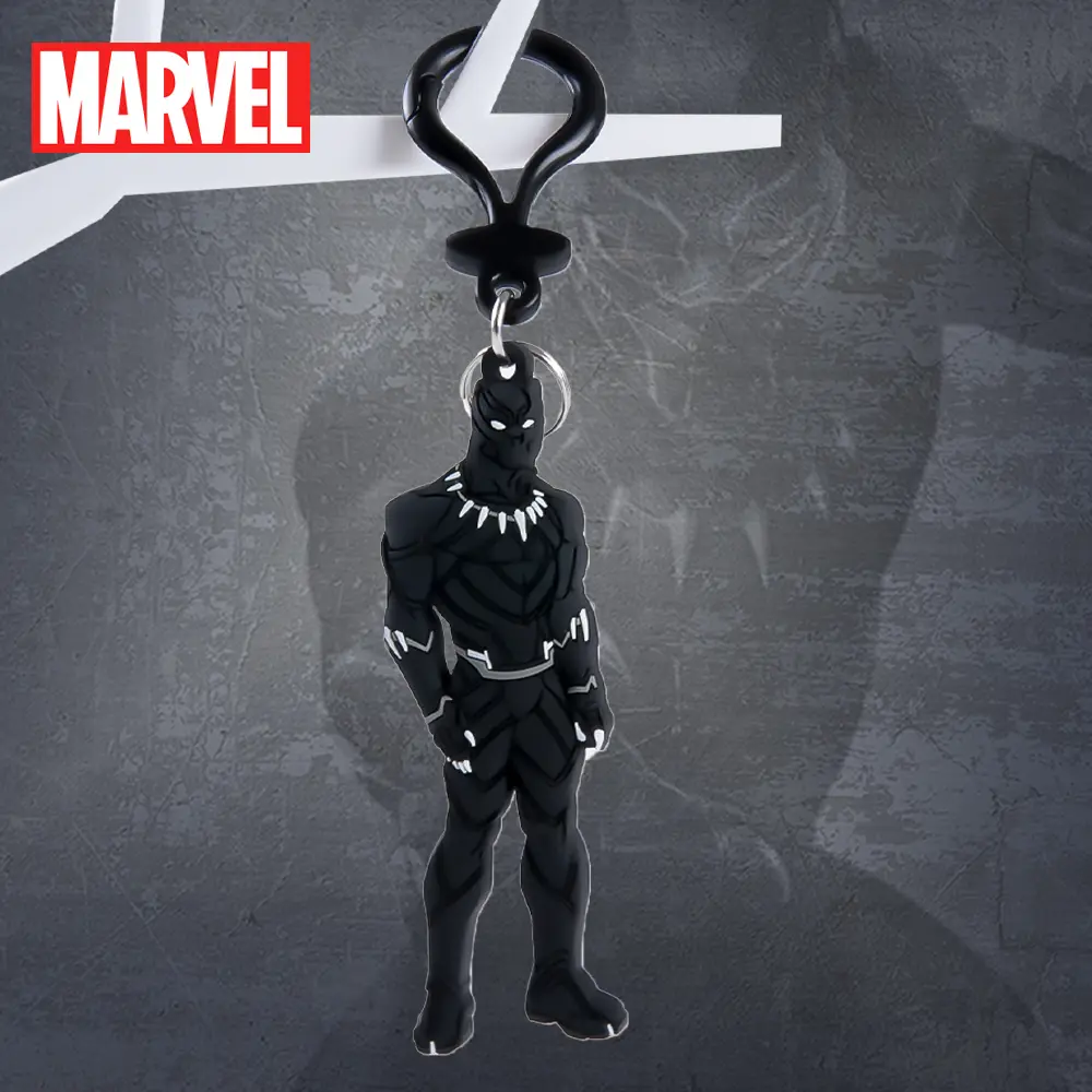 1PC Marvel Officially Licensed Black Panther T’Challa Soft Touch PVC Bag Clip Keychain Collectible Accessory for Backpack Wallet Decoration Perfect Gift for Friends and Family Keychain For Bags