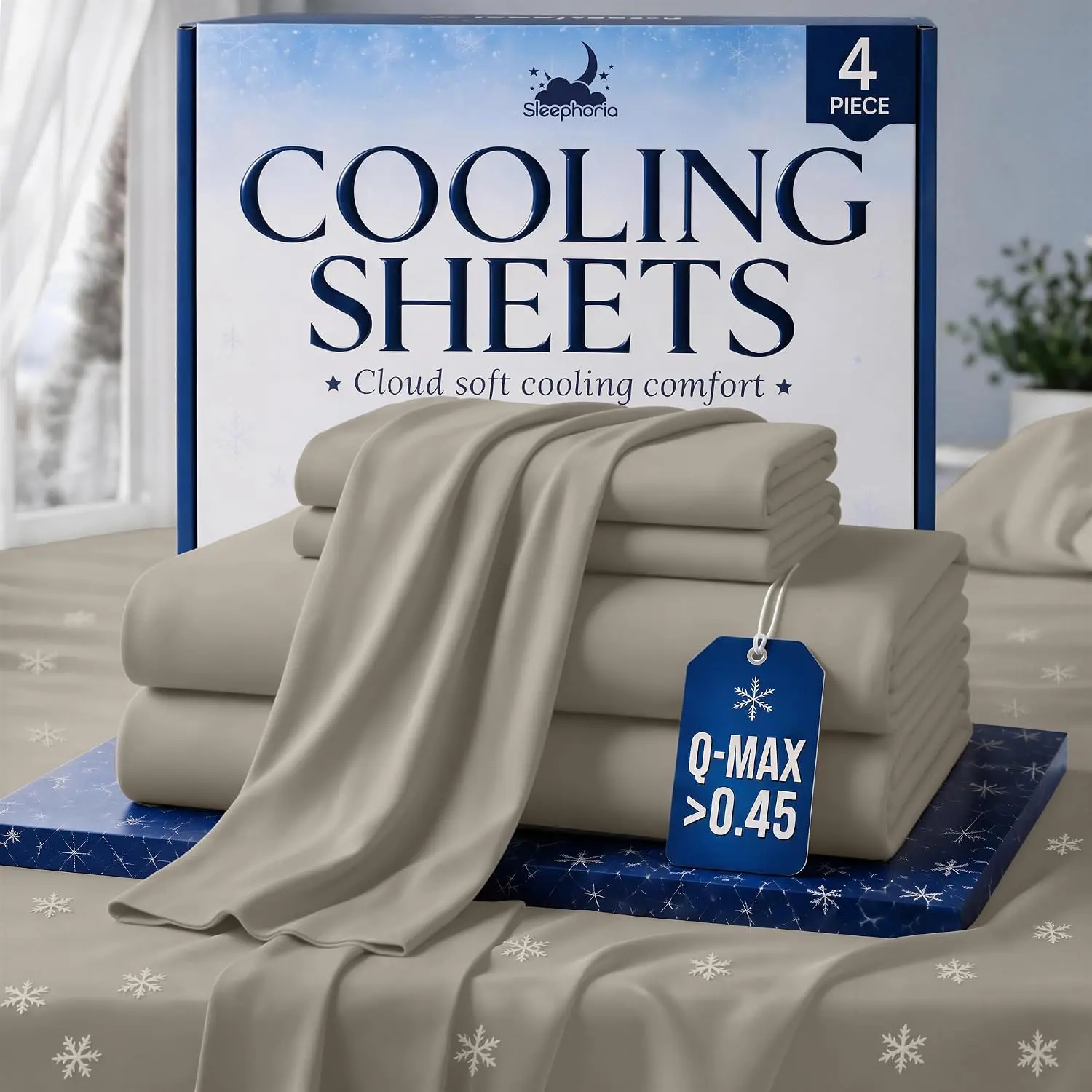 SLEEPHORIA - 4 PC BreezeWeave Cooling Bed Sheets - Nylon + Spandex, Cloud Soft, Silky Smooth, 16 in Deep Pocket, Ultra Durable, Skin-Friendly, Machine Washable for Hot Sleepers