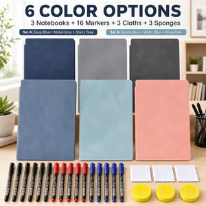 【3 Books 16 Pieces Set】Reusable Whiteboard Notebook Dry Erase Practice Draft Book with PET Whiteboard Surface 18-Piece Set with 9 Pens&3 Sponge Wipe Infinite Write and Wipe Notebook for Math Homework Study Notes Sketching Planning Students Teachers Office