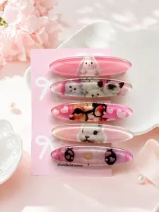 Cute Pink Acrylic Hair Clip 💖 5Pcs Y2K Aesthetic Bunny Barrette | Kawaii Hair Accessories for Girls, Decorative Hair Clips