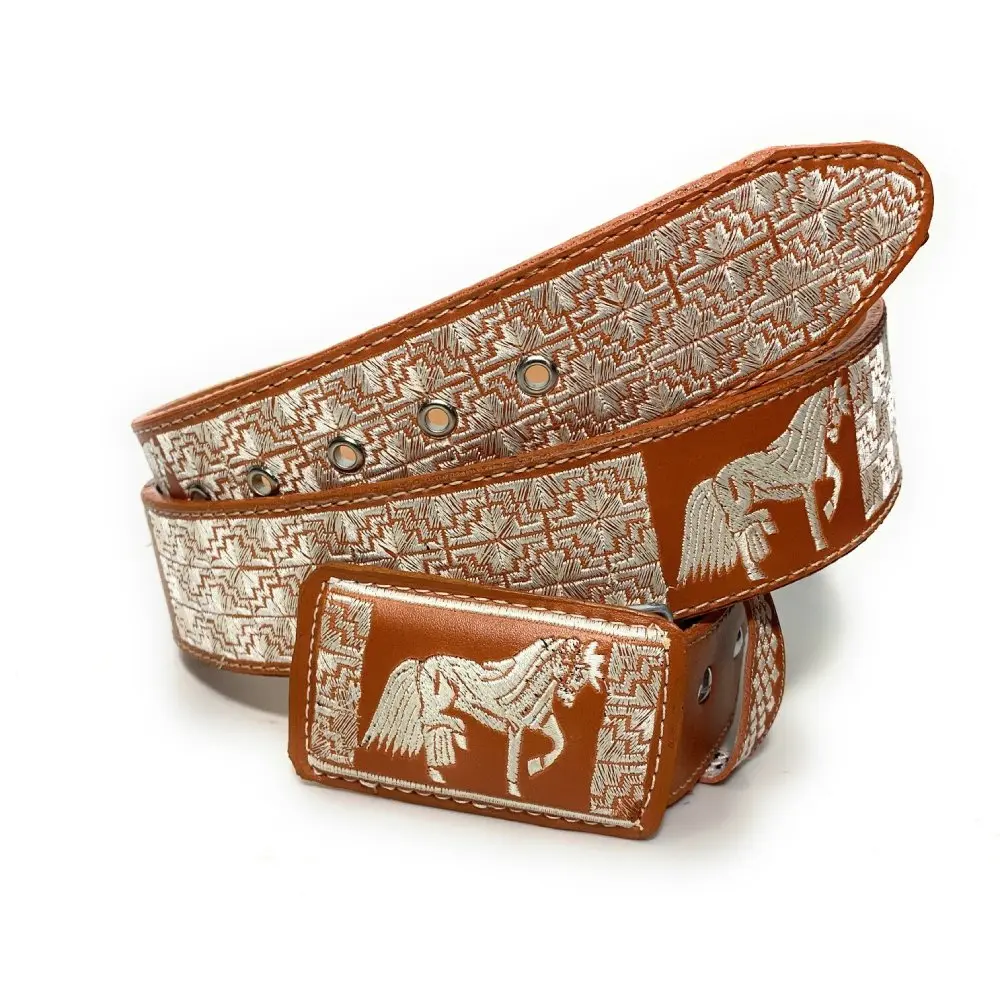 CINTO CHARRO BORDADO. MENS WESTERN BELT. PITIADO VAQUERO LEATHER BELT