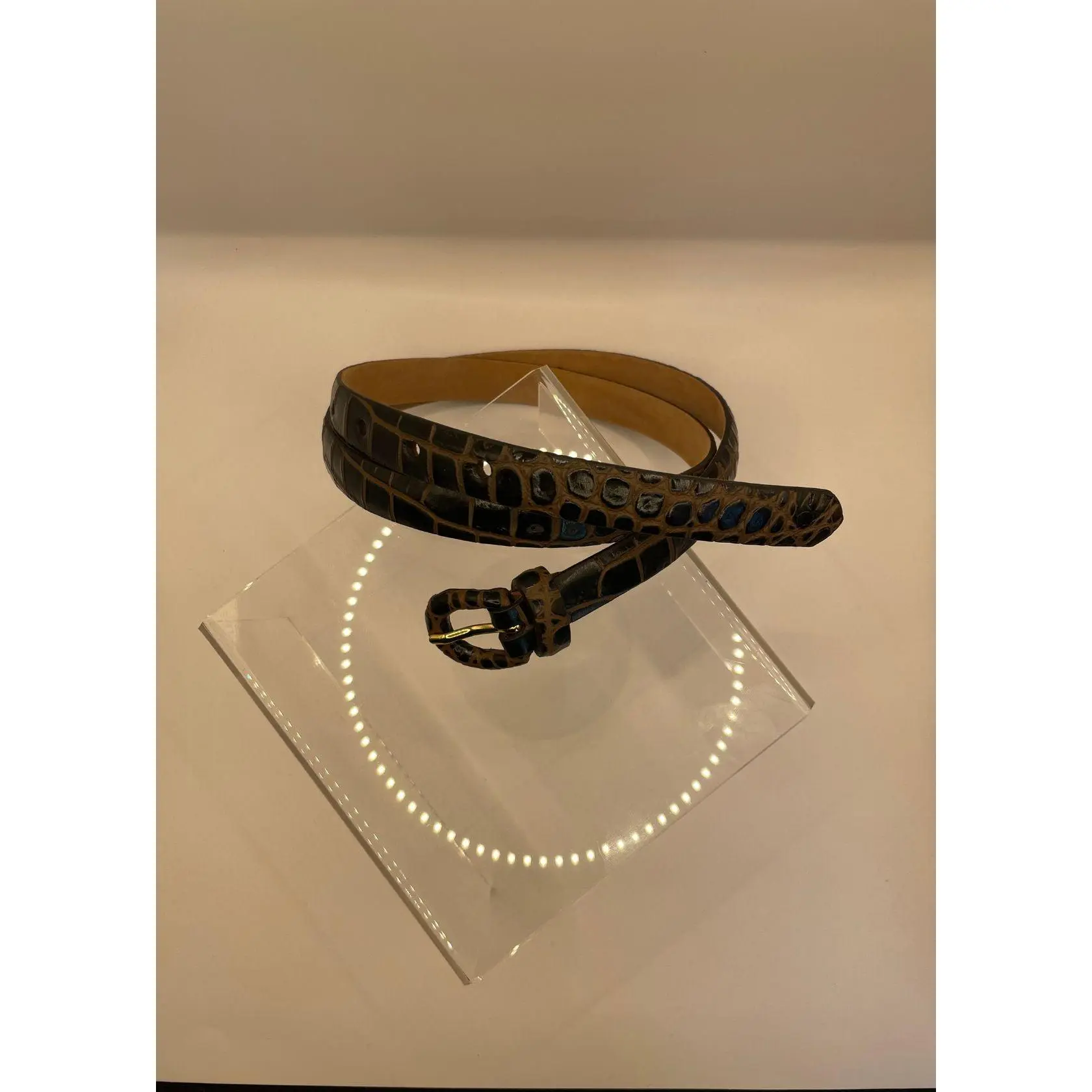 W.KLEINBERG Embossed Two-Toned Crocodile Belt with Covered Buckle - Cocoa