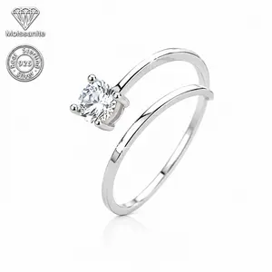 Dainty Solitaire Adjustable Ring with Moissanite stone – 925 Sterling Silver