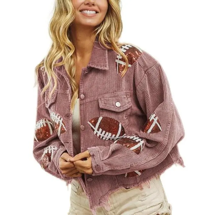 Pink Corduroy Sequin Football Jacket