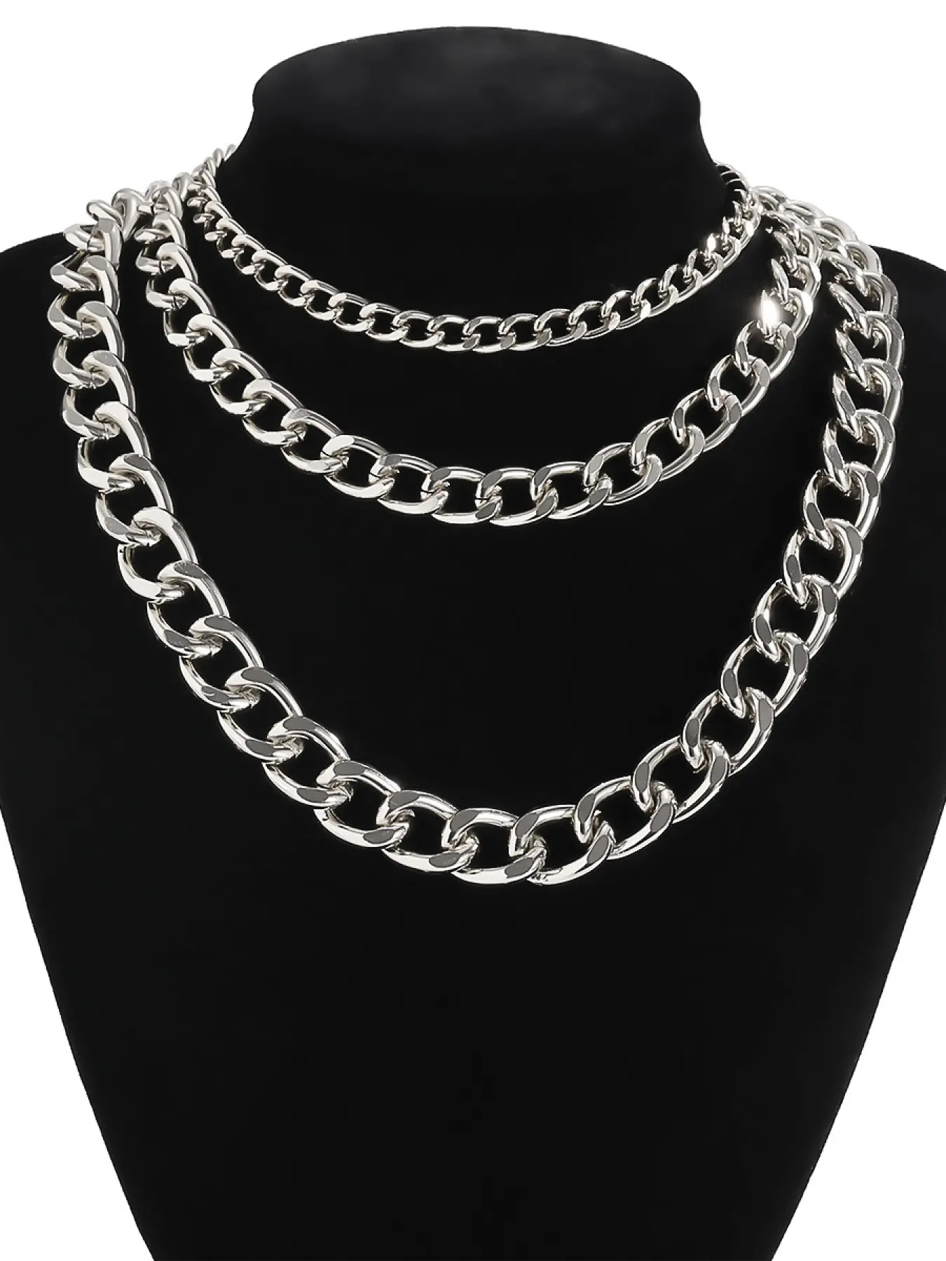 Silver Color Thick Chain Tiered Chunky Chain Necklace for Women, Cool Fashion Gift, Daily & Party Wear, Street Style, All Seasons, Chunky Chain Choker