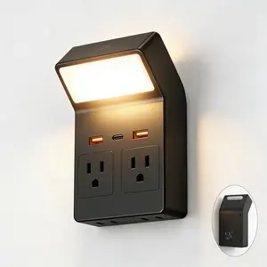 Wall Outlet Extender with Night Light & USB Fast Charging | 4 AC Outlets + 2 USB-A + 1 USB-C | Dimmable Night Light for Bedroom, Bathroom, Hallway