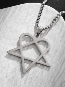 Vintage Star Heart Couple Pendant Necklace, Stainless Steel Pendant Necklace, Perfect Gift for Her/him, 60cm Chain, All Seasons, Fashion Necklace