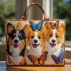 Embroidered Quilted Tote Bag, Handmade Animal & Floral Patchwork Shoulder Bag, Large Capacity Casual Purse for Women Checkered Women's