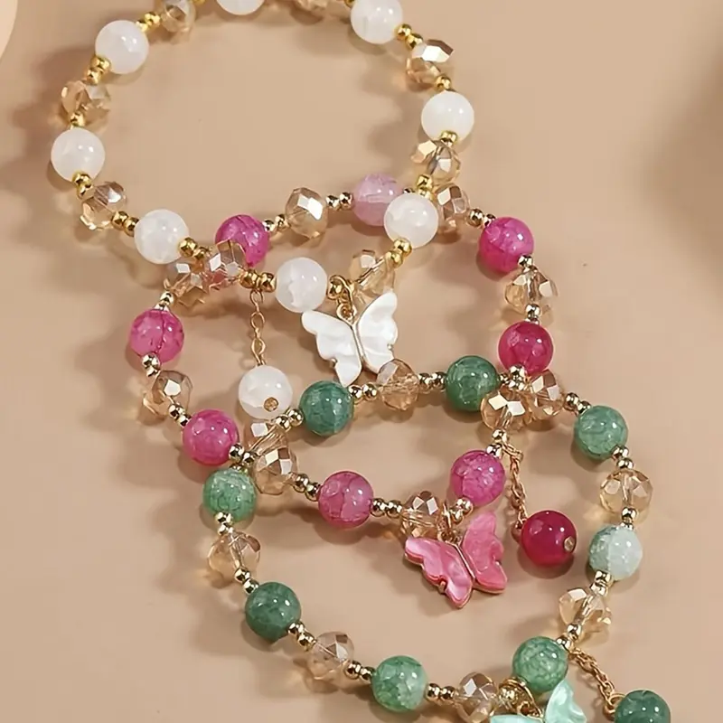 Mother's Day Gift Boho Style Beaded Bracelet, Bohemian Bracelets, Fashionable Butterfly Charm Decor Beaded Bracelet for Women & Girls, Elegant All-match Fashion Accessories for Daily Wear, Bracelet with Charms