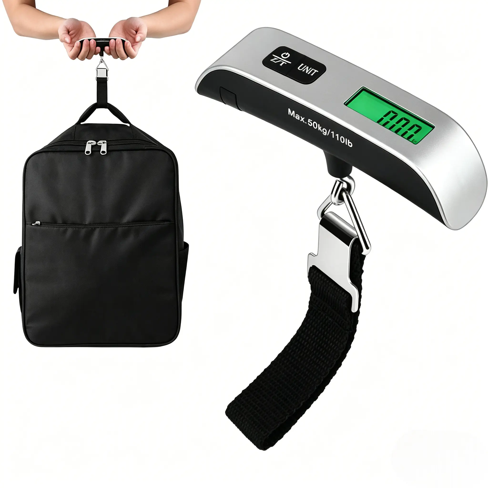 Digital Luggage Scale, 110lb Portable Suitcase Weight Scale for Travel with Backlit LCD, 4-Unit Switching, Non-Slip, Luggage Scale for Luggage, Backpacks, Packages