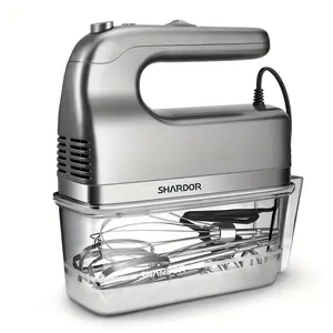 Hand Mixer, Handheld Mixer With Storage Case 5-Speed Plus Turbo Hand Mixer Electric With 5 Stainless Steel Attachments(2 Beaters, 2 Dough Hooks And 1 Whisk), Silver.