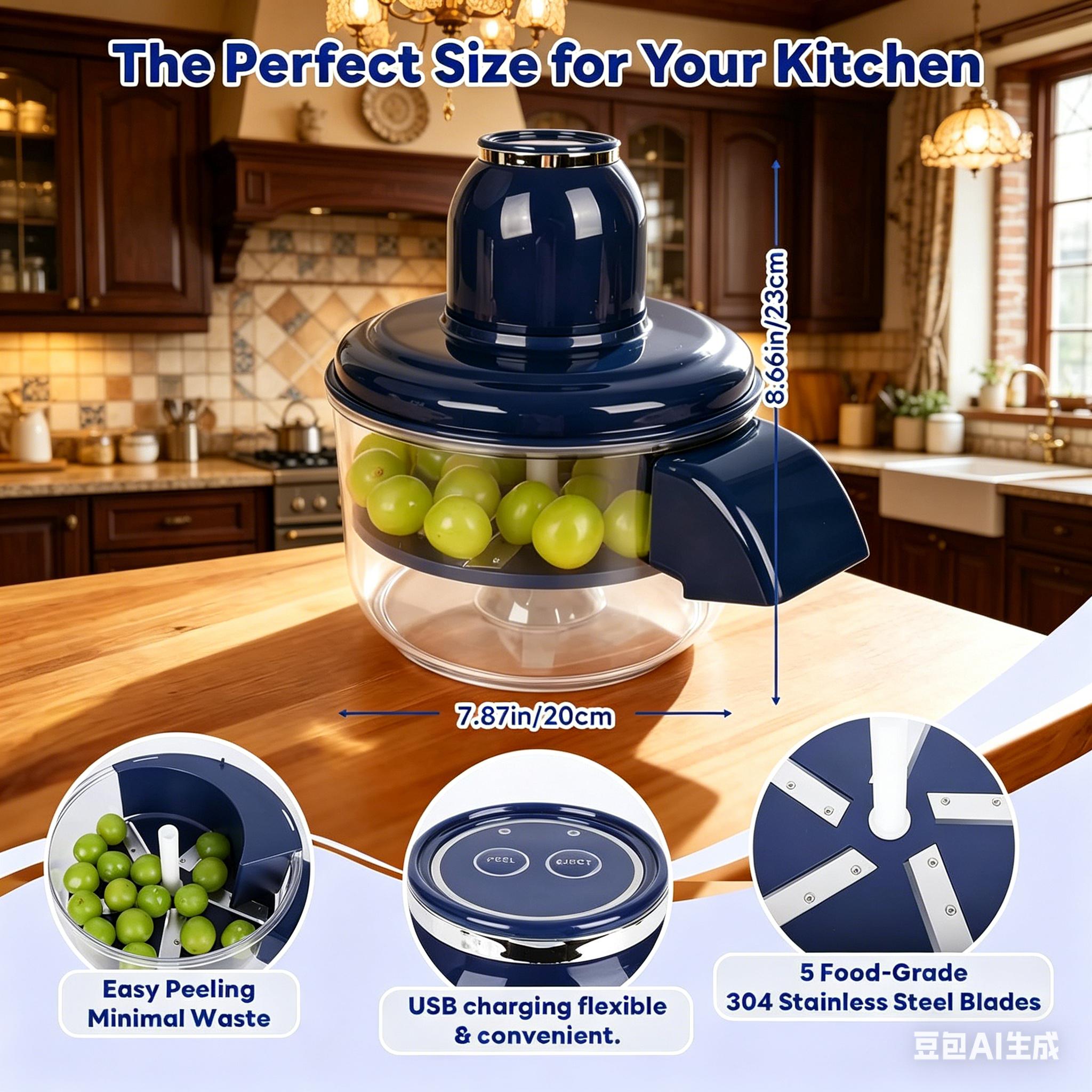 Electric Automatic Grape Peeler Machine, Garlic & Cherry Tomato Skin Remover Tool for Small Fruits, Easy Effortless Peeling for Home Kitchen Use (Blue, 1 Piece