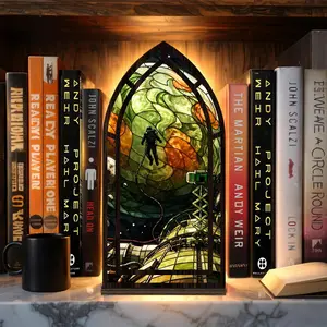 Project Hail Mary Book Nook Suncatcher Candle Holder, Ryland Grace & Rocky Bookshelf Decor, Tau Ceti Astrophage Sci-Fi Book Lover Gift, Stained Glass Decoration (No Candle)