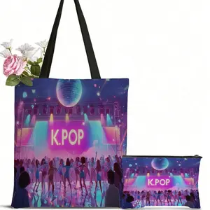 K-Pop Dance Handbag, Neon Letters Design, Fashionable Patterned Bag, Durable Polyester Fiber, Large Capacity, Perfect Gift for Teenage K-Pop Fans