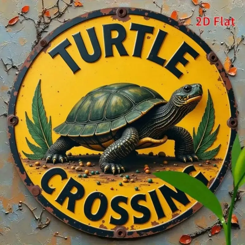 Vintage Turtle Crossing Aluminum Sign with 2D Flat Design for Home Garden Wall Art Decor Must Have