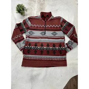 Roper Mens 1/4 Zip Fleece Pullover Aztec Fire Brick