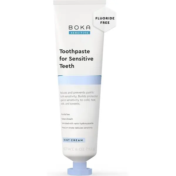 Boka Sensitive Toothpaste - Fluoride Free Nano Hydroxyapatite Toothpaste | Sensitive Teeth Relief - Potassium Nitrate for Tooth Sensitivity and Protection for Adults - Mint Coconut Cream - 4 Oz, 1PK