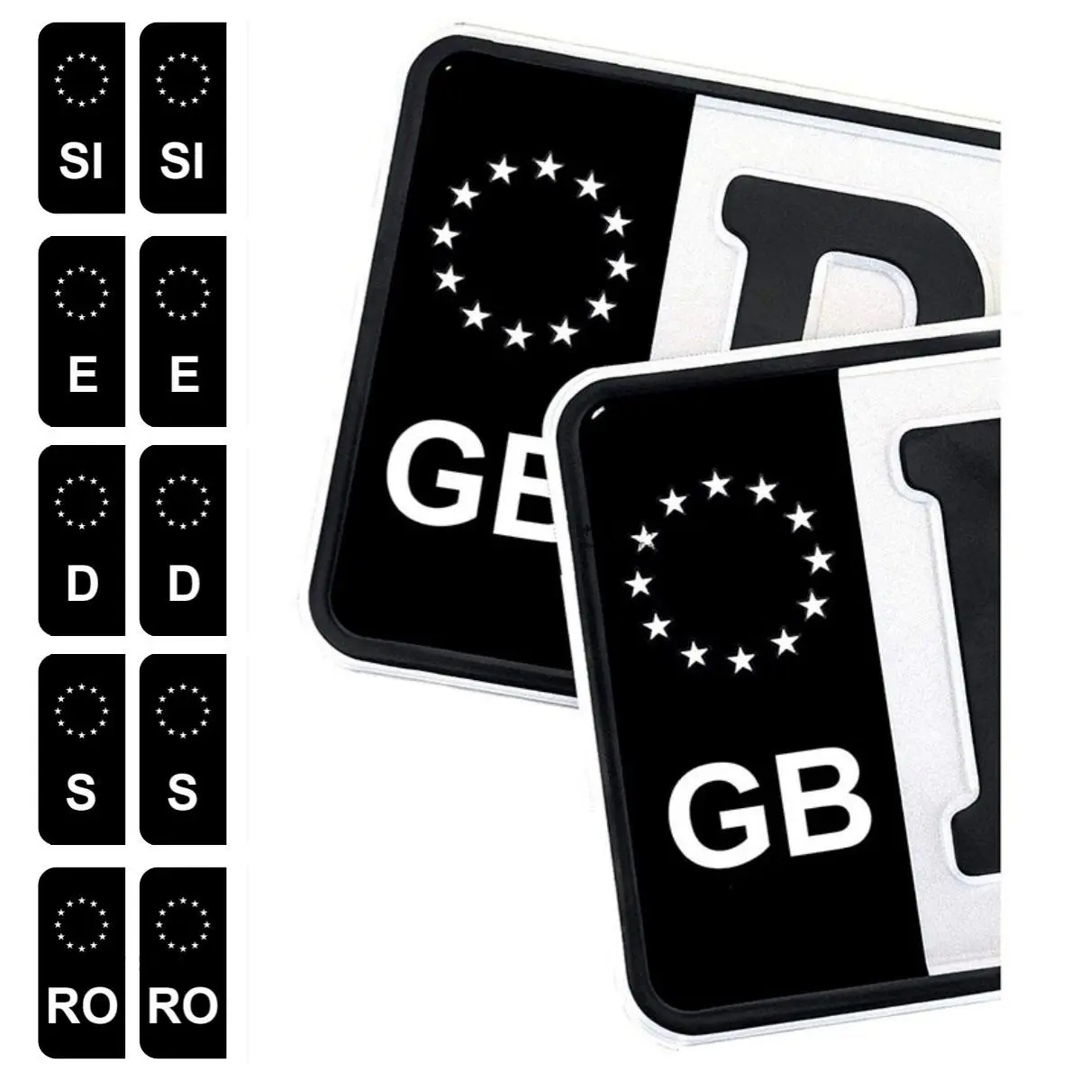 2026 New 2Pcs Number Plate Black Sticker D E GB NL PL DK CZ SK EU Field Film Trailer Caravan Bus Fits All Standard Sized Vinyl Decals For your Cars