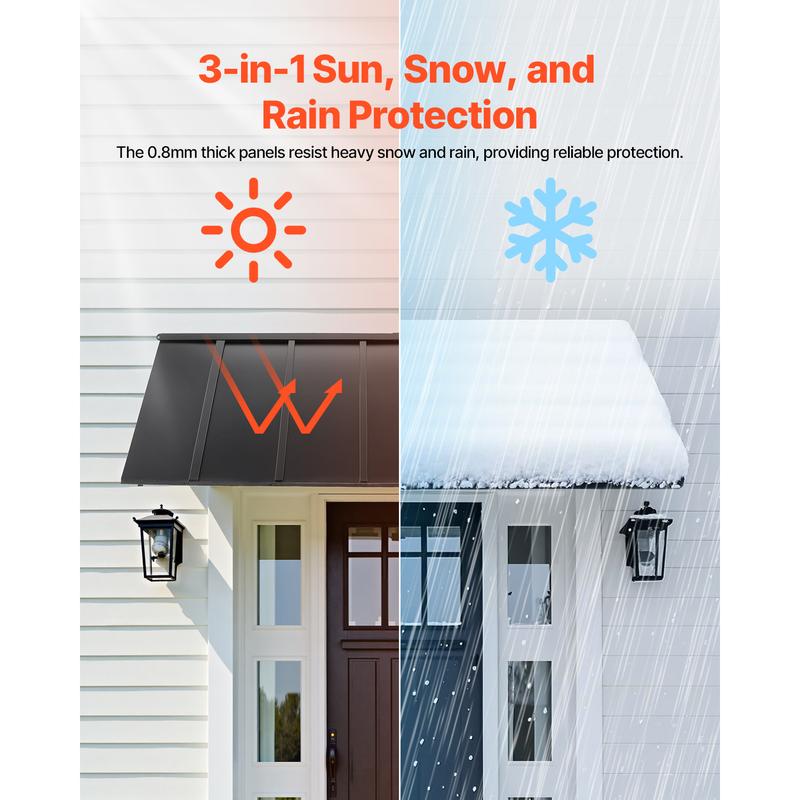 VEVOR Fixed Metal Awning 80 x 36 in,  Window Awning Door Canopy, Stable Triangle Steel Frame Exterior Awnings Rain, and Snow Sunlight Protection for Door Entrance, Windows, Porches, Balconies