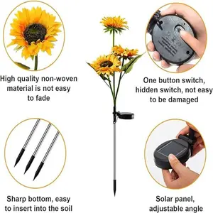 Solar LED Sunflower Garden Lights, Solar Pathway Lights, Realistic Night Glow for Yard, Lawn, Patio and Porch Decoration, Waterproof IP65, Energy Efficient Outdoor Lighting, Garden Lighting | Decorative Solar Lights | Durable Plastic Flowers,  Outdoorfun