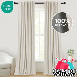 Inovaday 2pcs Blackout Curtains for Living Room Bedroom Linen Blackout Curtains, Back Tab/Rod Pocket Luxury Black Out Curtains for Windows Apartment