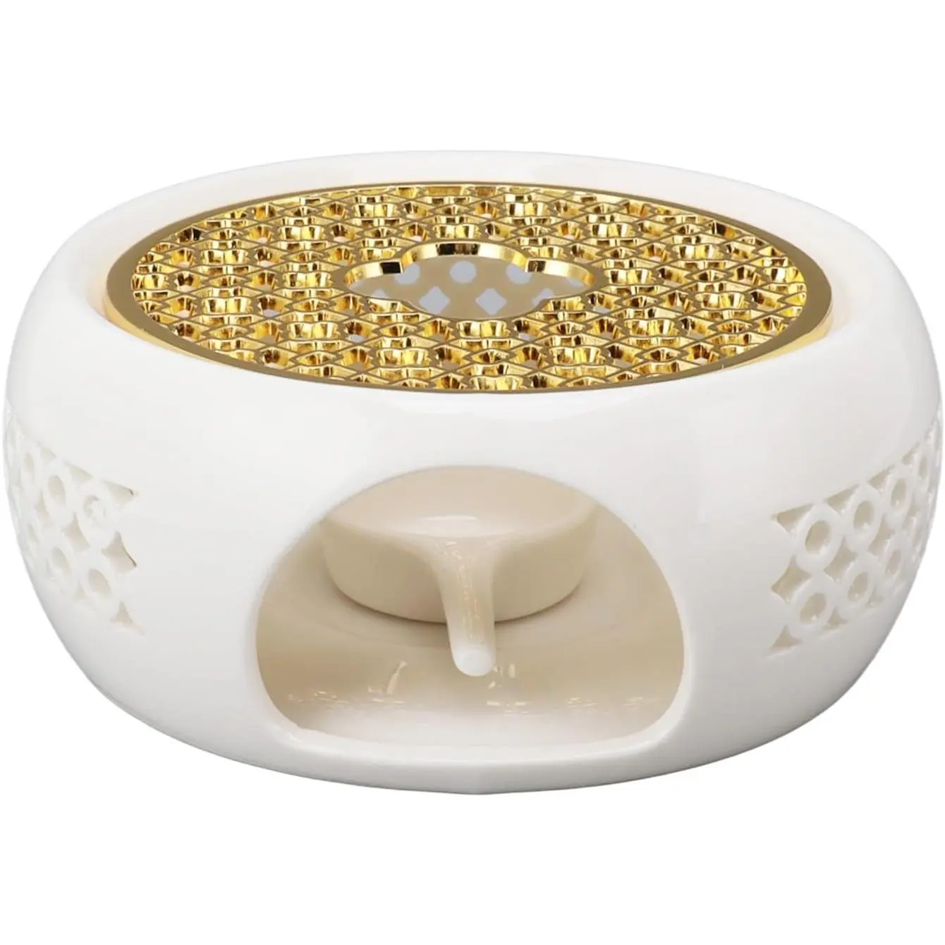 Teapot Warmer with Alloy Cushion and Candle Holder High Temperature Resistance Porcelain Tealight Heater Prevents Teapots from Cracking