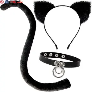 Spooktacular Halloween Cat Costume Set - Adorable Black Ears and Tail for Purr-fect Celebrations!