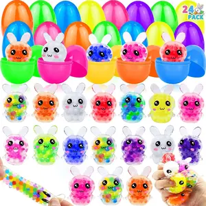 24 Pack Easter Eggs with Sensory Fidget Toys – Bunny Stress Balls & Squishy Sensory Easter Basket Stuffers, Colorful Easter Egg Hunt Party Favors for Kids
