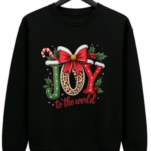 Custom-made Women's Christmas Sweater M with Joy to the World Design Black Festive Holiday Pullover
