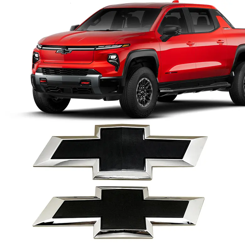 Chevrolet Silverado 1500 Vehicle-Specific Fit Bowtie Badge Kit, Front Grille & Rear Tailgate Full Set (2023-2026), Chrome-Gloss Black ABS-PVC Exterior Upgrade Accessories (Tailgate: 11.625in L x 3.75in H)