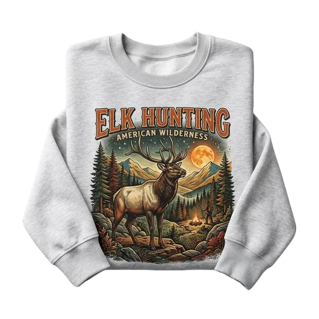 Rocky Mountains Elk Hunting Sweatshirt, Vintage Elk Hunter Crewneck, Mountain Wildlife Graphic Pullover, Rustic Outdoor Hunting Shirt, Wilderness Heritage Deer Hunting Gift for Men Women