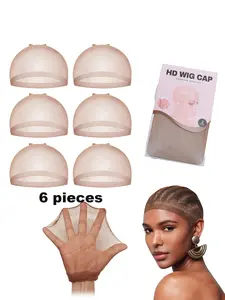 Dark Skinlike HD Wig Cap for Women, 6 Pieces Invisible Ultra-Thin Stretchy Stocking Caps, Ideal for Lace Wigs, Comfortable Fit
