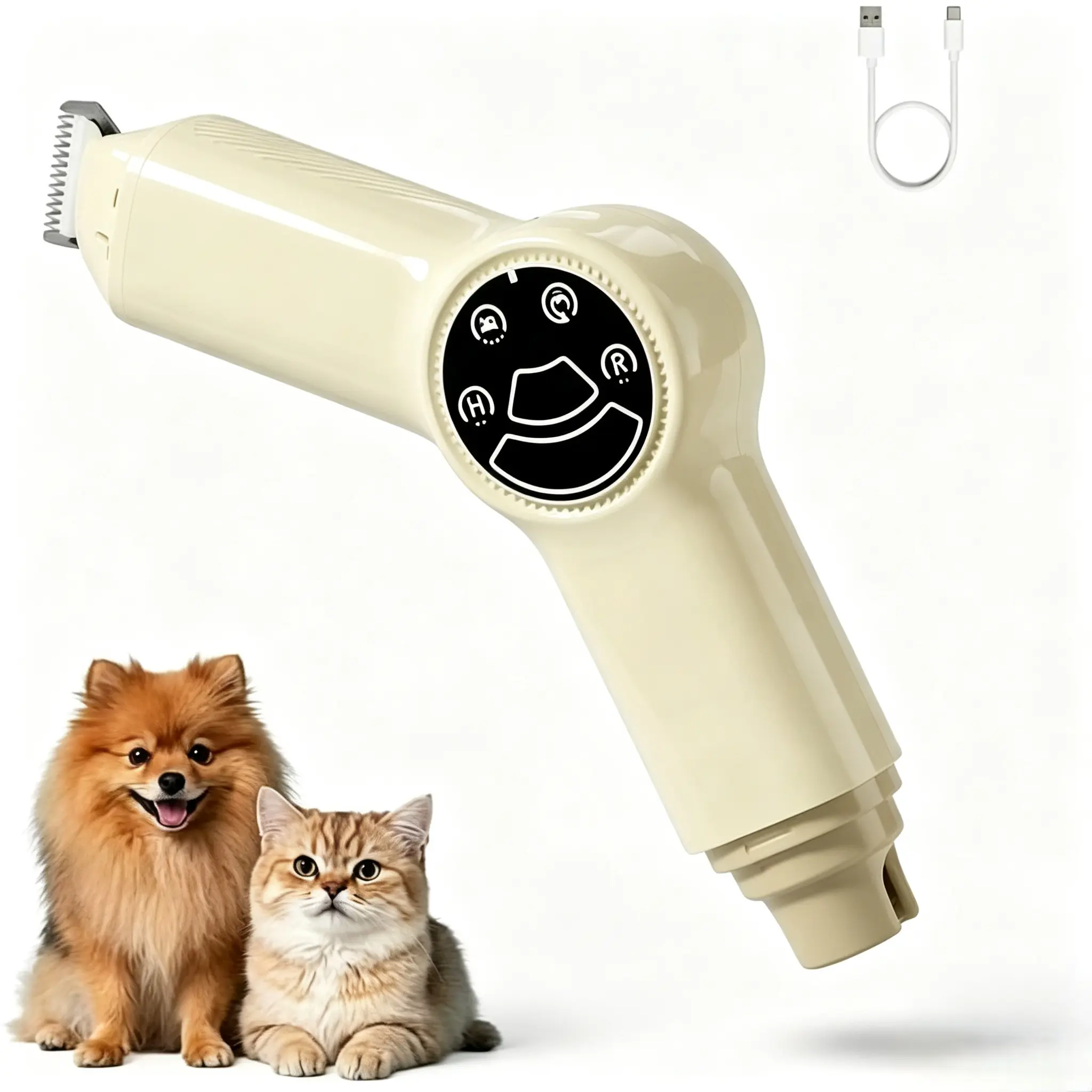 Pawzseek 2-in-1 Design Pet Nail Grinder & Paw Hair Trimmer - Convenient and Portable, Low Noise USB Rechargeable Grooming Tool with LED Lights for Dog & Cat At-Home Grooming, Easy to Store and Carry
