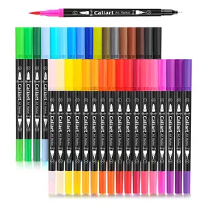 Caliart Official 34/72Colors Double Tip Brush Pens Art Markers Fine & Brush Coloring Markers for Adult Coloring Book Drawing Card Making Journaling Notebook Art Supplies Craft Supplies School Supplies Teacher Gift FS